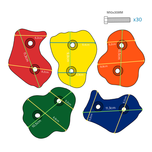 Pierres d'escalade en plastique (Set = 15 pièces)